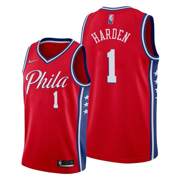 Men's Philadelphia 76ers White #1 James Harden Red Statement Edition Stitched Jersey